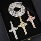 GL Circular Cross Set Emerald Cut Round Cut Zircon Pendant