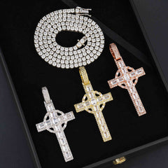 GL Circular Cross Set Emerald Cut Round Cut Zircon Pendant