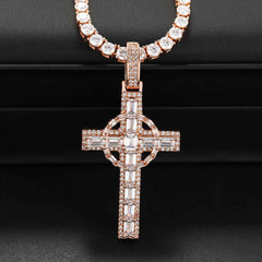 GL Circular Cross Set Emerald Cut Round Cut Zircon Pendant