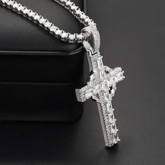 GL Circular Cross Set Emerald Cut Round Cut Zircon Pendant