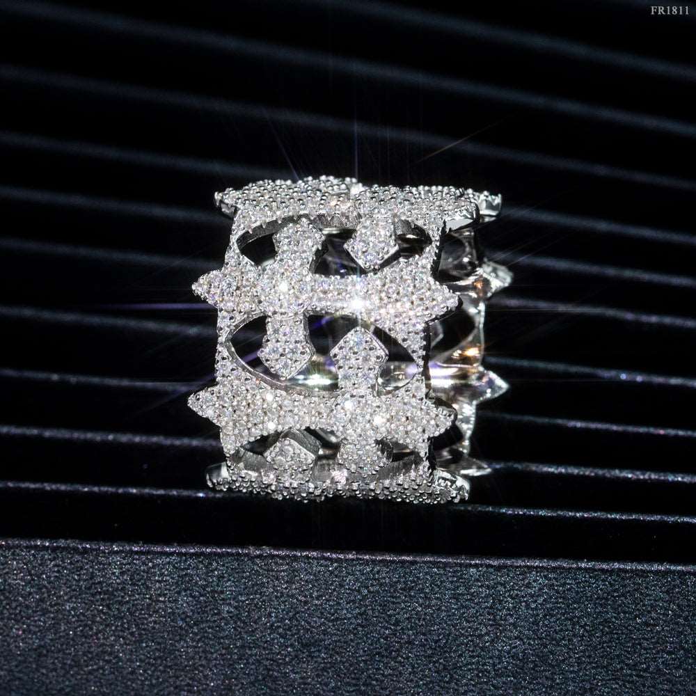 cross design Moissanite Hip Hop Ring 925 Sterling Silver Jewelry Fashion VVS Diamond Ring