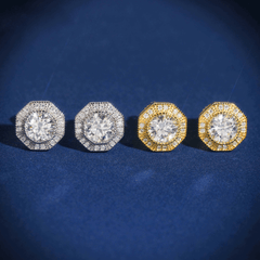 Hiphop Jewelry 925 Sterling Silver VVS Round Cut Emerald Cut Moissanite Stud pentagon Earring