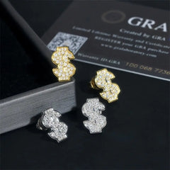GL Luxury Dollar Earrings Screw Back 925 Sterling Silver Iced Out VVS Moissanite Hip Hop Earring