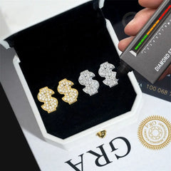 GL Luxury Dollar Earrings Screw Back 925 Sterling Silver Iced Out VVS Moissanite Hip Hop Earring