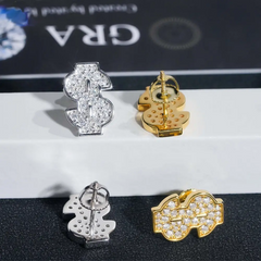 GL Luxury Dollar Earrings Screw Back 925 Sterling Silver Iced Out VVS Moissanite Hip Hop Earring