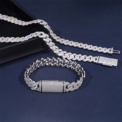 GL 13mm Moissanite Iced Out Cuban Link Chain Bracelet Necklace