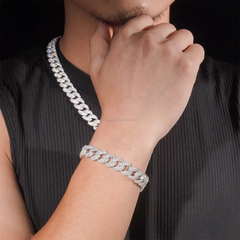 GL 12mm 2 Rows Micro Paved Cuban Bracelet Moissanite Iced Out Cuban Link Chain Necklace