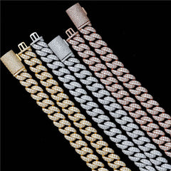 12mm 2 Rows Micro Paved Cuban Bracelet D VVS Lab Diamond Cuban Link Chain Iced Out 925 Silver Moissanite Cuban Bracelet