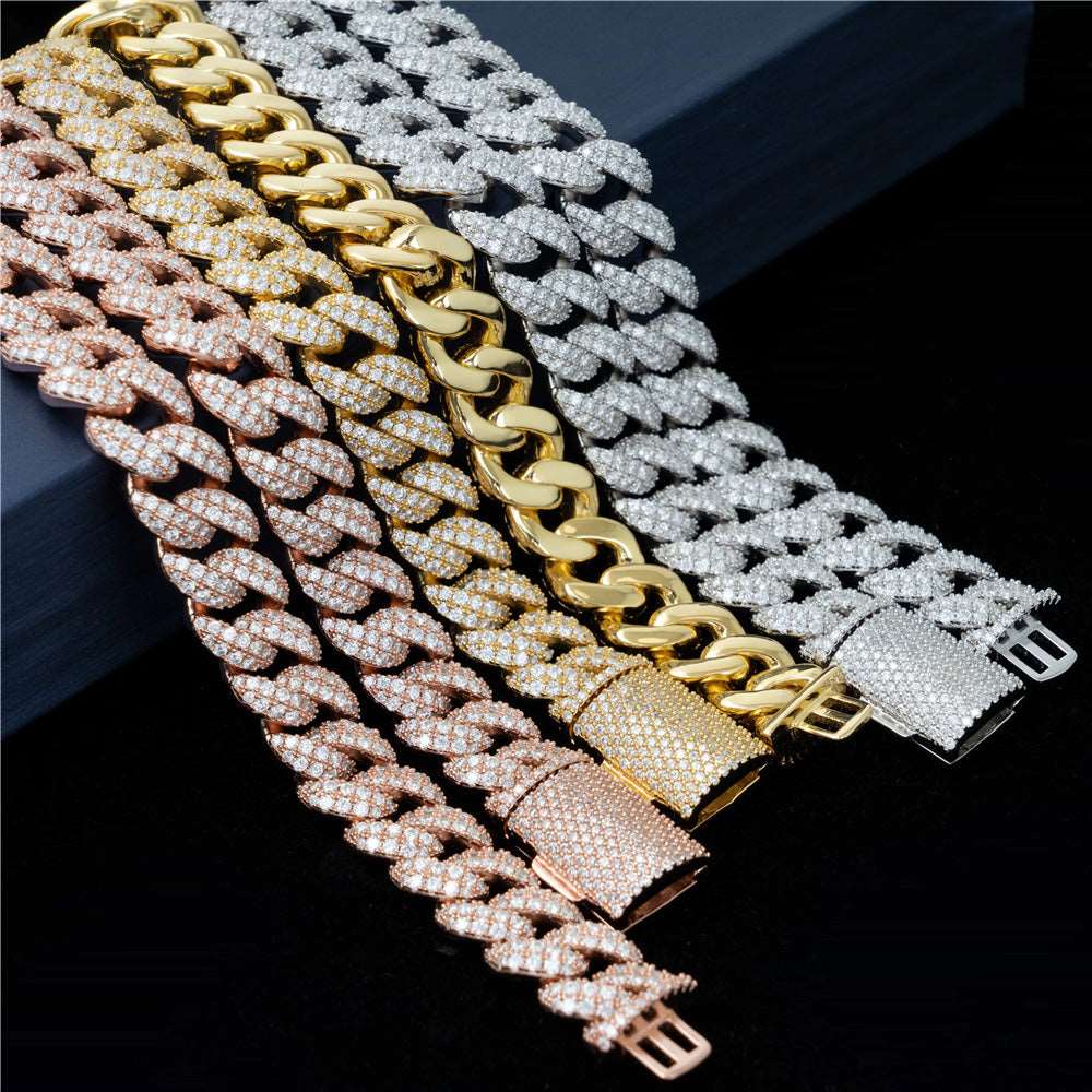 12mm 2 Rows Micro Paved Cuban Bracelet D VVS Lab Diamond Cuban Link Chain Iced Out 925 Silver Moissanite Cuban Bracelet