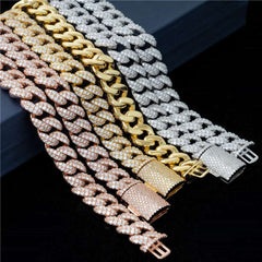 12mm 2 Rows Micro Paved Cuban Bracelet D VVS Lab Diamond Cuban Link Chain Iced Out 925 Silver Moissanite Cuban Bracelet