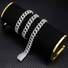 GL 12mm 2 Rows Micro Paved Cuban Bracelet Moissanite Iced Out Cuban Link Chain Necklace