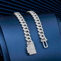 GL 12mm 2 Rows Micro Paved Cuban Bracelet Moissanite Iced Out Cuban Link Chain Necklace