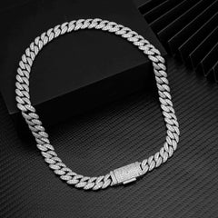 GL 12mm 2 Rows Micro Paved Cuban Bracelet Moissanite Iced Out Cuban Link Chain Necklace