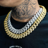 GL 15mm Iced Out Cuban 4 Rows of Stones Link Chain Bracelet Necklace