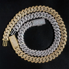 GL 15mm Iced Out Cuban 4 Rows of Stones Link Chain Bracelet Necklace