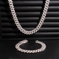 12mm 2 Row Moissnaite Drill Rhomb-edged Cuban Link Chain
