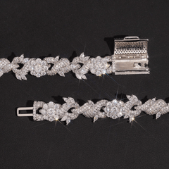 GL 15mm Flower Shape 925 Sterling Silver Iced Out Hip Hop 5A+ Diamond Bracelet Necklace