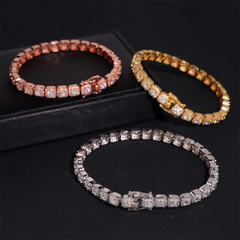 6mm Halo Moissanite Tennis Chain - 16K Gold