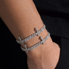 6mm Moissanite Cuban Chain with 13mm Cross Link - 16K Gold