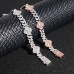 GL Iced Out Four Leaf Clover S925 Silver Moissanite Diamond Cuban Chain