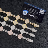 GL Iced Out Four Leaf Clover S925 Silver Moissanite Diamond Cuban Chain