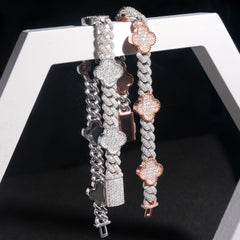 GL Iced Out Four Leaf Clover S925 Silver Moissanite Diamond Cuban Chain