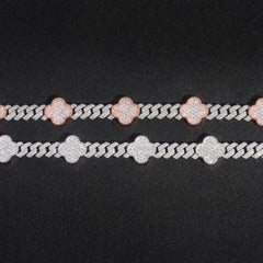 GL Iced Out Four Leaf Clover S925 Silver Moissanite Diamond Cuban Chain