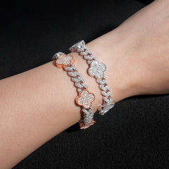 GL Iced Out Four Leaf Clover S925 Silver Moissanite Diamond Cuban Chain