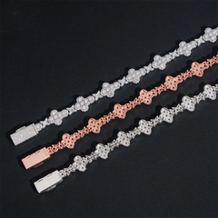 10MM 13MM Iced Out Clover VVS Moissanite Diamond Cuban Chain Bracelet