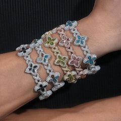 GL 19MM Colored Moissanite 4-Leaf Clover Infinity Link Bracelet