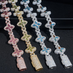 GL 19MM Colored Moissanite 4-Leaf Clover Infinity Link Bracelet