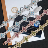 GL 19MM Colored Moissanite 4-Leaf Clover Infinity Link Bracelet