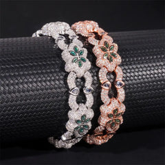 13.5MM Six-leaf Clover Colorful VVS Moissanite Cuban Link Chain Bracelet