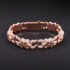 13.5MM Six-leaf Clover Colorful VVS Moissanite Cuban Link Chain Bracelet