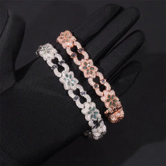 13.5MM Six-leaf Clover Colorful VVS Moissanite Cuban Link Chain Bracelet