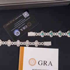 GL Hip Hop Clover S925 Silver Moissanite Diamond Cuban Chain