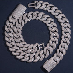 GL 20MM Apex Iced Out Cuban 4 Rows of Stones Cuban Link Chain Bracelet Necklace
