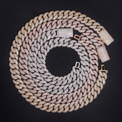 GL 20MM Apex Iced Out Cuban 4 Rows of Stones Cuban Link Chain Bracelet Necklace