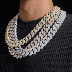 GL 20MM Apex Iced Out Cuban 4 Rows of Stones Cuban Link Chain Bracelet Necklace