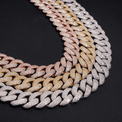 GL 20MM Apex Iced Out Cuban 4 Rows of Stones Cuban Link Chain Bracelet Necklace