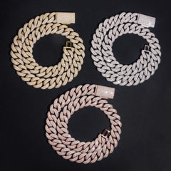 GL 20MM Apex Iced Out Cuban 4 Rows of Stones Cuban Link Chain Bracelet Necklace