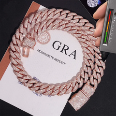 15mm 3 Rows Miami Moissanite Cuban Link Chain