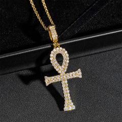 GL Ankh Cross Silver Duoble Rows Moissanite Pendant