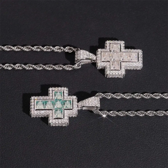Iced Out Princess Cut Moissanite Cross Pendant Necklace