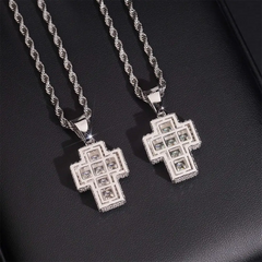 Iced Out Princess Cut Moissanite Cross Pendant Necklace