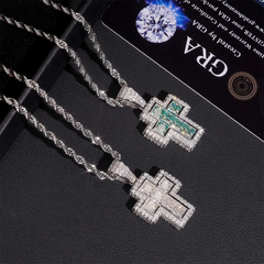 Iced Out Princess Cut Moissanite Cross Pendant Necklace