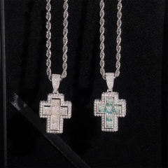 Iced Out Princess Cut Moissanite Cross Pendant Necklace