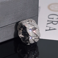 GL 3-Row Cuban Link Ring Vvs Moissanite Hip Hop Ring