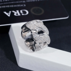 GL 3-Row Cuban Link Ring Vvs Moissanite Hip Hop Ring