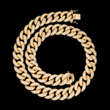 GL 15MM Miami Cuban Link Chain Iced Out 5A+ Diamond In 16K Glod Plated